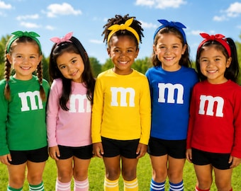 Kids Candy m&m Costume Long Sleeve Shirt, Matching Group Halloween Outfit, Toddler Theme Party Tee, Twin Sibling Family Costumes