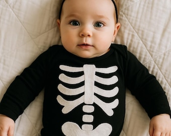 Black Cotton Baby Bodysuit: DIY Halloween Skeleton Costume