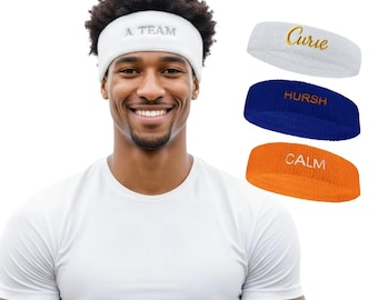 Personalized Wide Long Thick Sports Headband for Large Heads | Custom Embroidery Sweatband (Model # HB204)