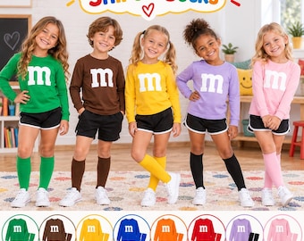 5T Kids Candy Costume Shirt, Colorful Halloween Outfit, Matching Sibling or Friends Costume, Long Sleeve Character Top