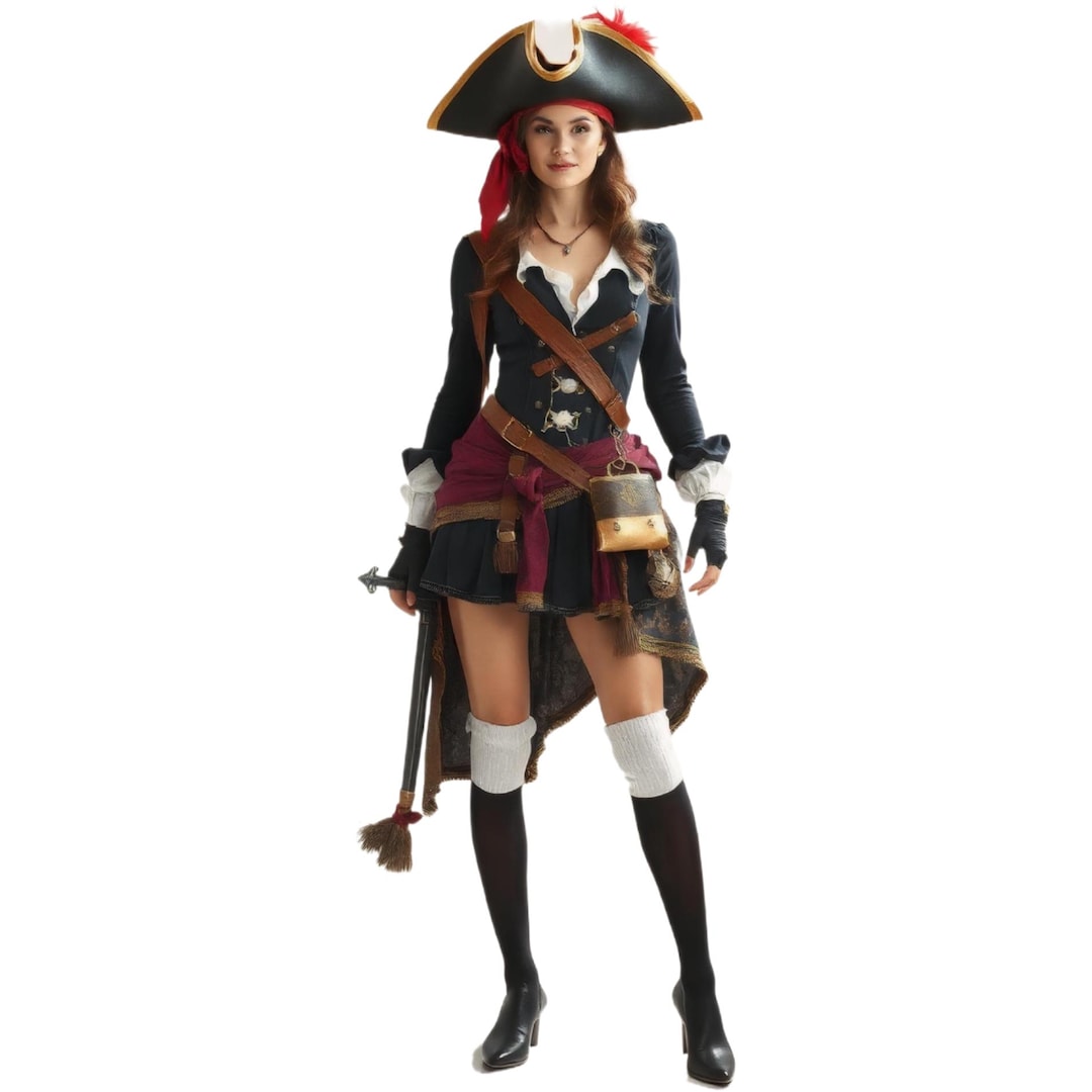 Female Pirate Costume Idea With Black/ Gray/ Brown Silver Navy