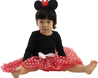 Baby Girl Mouse Costume: Black Cotton Long Sleeve Onesie