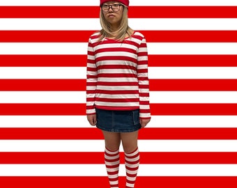 Red White Striped Shirt: Halloween Christmas Cosplay Costume Top