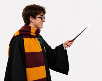 Wizard Scarf Costume Set – Maroon / Dark Red Gold Magic School Scarf for Halloween