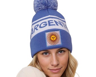 Argentina, France, Spain, England Country Flag Beanie: Knit Pom-Pom Hat for Fans