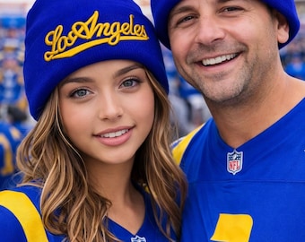 Los Angeles Embroidered Beanie: Unisex Cuffed Knit Winter Cap