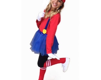Pomysł na kostium Mario na Halloween Cosplay Białe paski Czerwone skarpetki do kolan