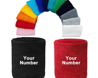 Custom Number (Make your own number) on Cotton Terry Sweat Wristband: 4" Sports Sweatband
