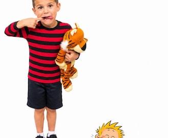 Kids Red Black Striped Shirt, Calvin and Hobbes Inspired Halloween Costume, Comic Boy Costume, Tiger Stripe Mom Socks, Shirt or Set