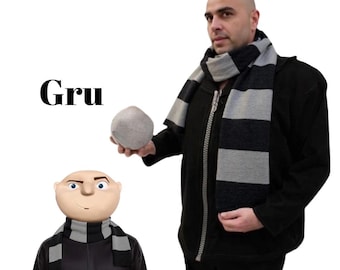 Gru Inspired Scarf: Heather Black & Gray Cosplay Costume - Knit Acrylic