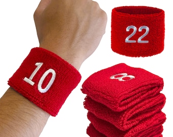 Unisex Red Sports/Athletic with Number Embroidery Sweat Wristband, One Size, 1 Piece