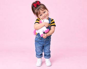 Baby Black Gold Striped Onesie with Red Hair Bow Costume Bodysuit, Toddler Agnes Halloween Outfit