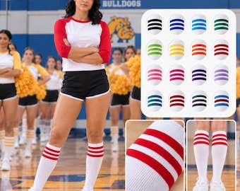 Women’s Striped Knee High Socks, Halloween Costume Socks, Retro Tube Socks, Cheerleader School Girl Cosplay Costume