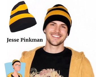Black & Gold Knit Beanie: TV Character Jesse Inspired Costume Accessory, Retro Style