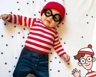 Baby Halloween Costume, Cosplay Outfit, Dress-Up Bodysuit-Red White Striped Onesie Romper