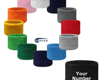 Custom Number (Make your own number) on Cotton Sweat Wristband: 2.76" Sports Sweatband - COUVER