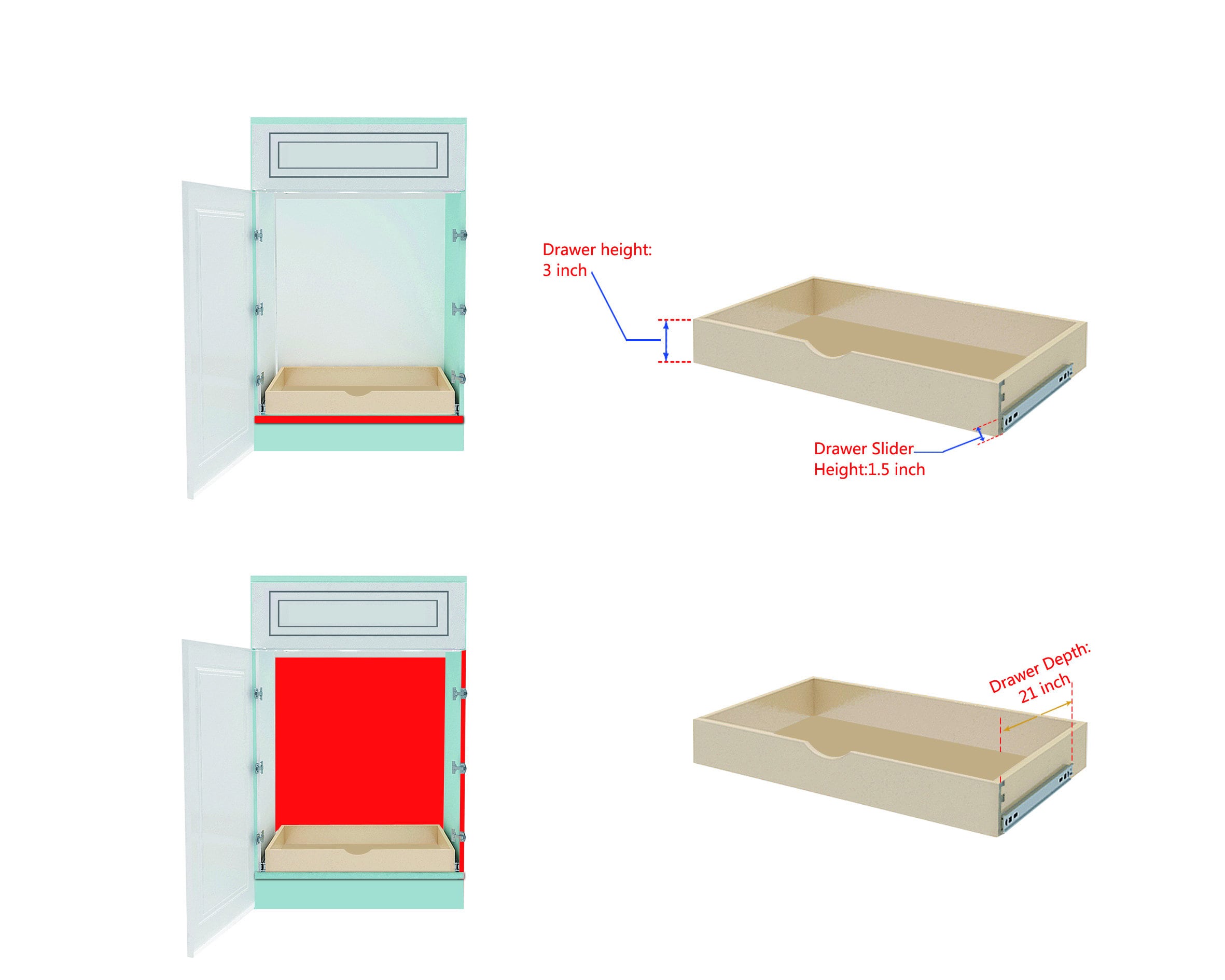  Sublime Design, Pull Out Tray, Side Mount, Baltic Birch  Drawer for Kitchen Cabinets, Slide Out Shelves