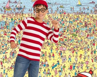Kids Red White Striped Shirt | Waldo Wally Halloween Costume | Unisex Toddler & Youth Outfit