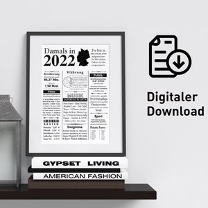 2022 | Anno come articolo di giornale | Poster come regalo per compleanno, anniversario di matrimonio, anniversario | Vintage, digitale, stampa istantaneamente