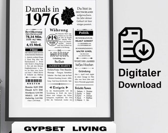Plakat Jahrgang 1976 | Retro Poster Geschenk zum 50. Geburtstag - Digitaler Download | sofort ausdrucken