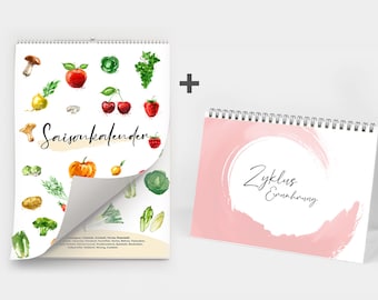 Set of 2 timeless calendars, fruits and vegetables, bundle cycle calendar and seasonal calendar