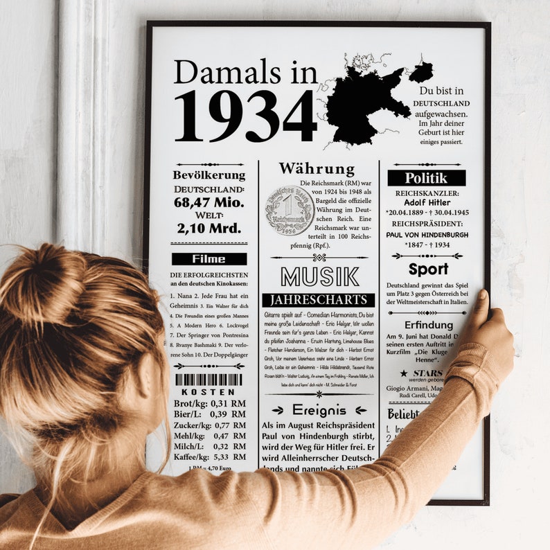 Impression dart 1934 90e anniversaire Article de journal rétro de lannée Affiche cadeau anniversaire Téléchargement numérique imprimer immédiatement image 5