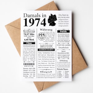 Postkarte 1974 Jahreszahl | 51. Geburtstag | Retro Zeitungsartikel | Geburtstagskarte Einladung, Geschenk, Jubiläum | Party Dekoration