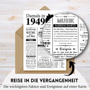 Postkarte 1949 75. Geburtstag Jahreszahl Retro Zeitungsartikel Geburtstagskarte Einladung, Geschenk, Jubiläum Party Dekoration Bild 3