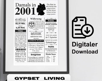 Art print 2001 | 23rd birthday | Year Retro Newspaper Article | Poster gift anniversary | Digital Download | print out immediately