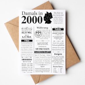 Postkarte 2000 Jahreszahl | 25. Geburtstag | Retro Zeitungsartikel | Geburtstagskarte Einladung, Geschenk, Jubiläum | Party Dekoration