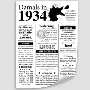 Impression dart 1934 90e anniversaire Article de journal rétro de lannée Affiche cadeau anniversaire Téléchargement numérique imprimer immédiatement image 7