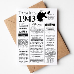 Carte postale année 1943 | 82e anniversaire | Article de journal rétro | Carte d'invitation d'anniversaire, cadeau, anniversaire | Décoration de fête