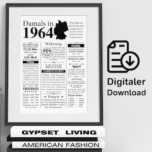 Impression d’art année 1964 | 61e anniversaire | Article de journal rétro | Affiche cadeau anniversaire | Téléchargement numérique | imprimer immédiatement