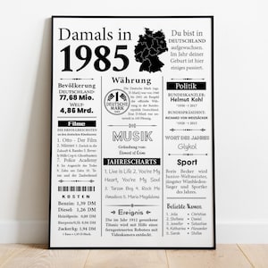 Kunstdruck 1985 Jahreszahl | 40. Geburtstag | Retro Zeitungsartikel | Plakat Geschenk zum Geburtstag, Jubiläum | Party Dekoration