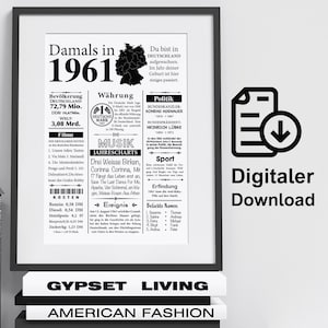 Kunstdruck 1961 Jahreszahl | 64. Geburtstag | Retro Zeitungsartikel | Plakat Geschenk Jubiläum | Digitaler Download | sofort ausdrucken