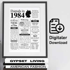 Kunstdruck 1984 Jahreszahl | 41. Geburtstag | Retro Zeitungsartikel | Plakat Geschenk Jubiläum | Digitaler Download | sofort ausdrucken