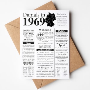 Postkarte 1969 Jahreszahl | 56. Geburtstag | Retro Zeitungsartikel | Geburtstagskarte Einladung, Geschenk, Jubiläum | Party Dekoration