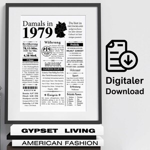 Art print 1979 year | 46th birthday | Retro newspaper article | Poster gift anniversary | Digital download | print immediately