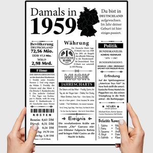 Kunstdruck 1959 Jahreszahl | 66. Geburtstag | Retro Zeitungsartikel | Plakat Geschenk zum Geburtstag, Jubiläum | Party Dekoration