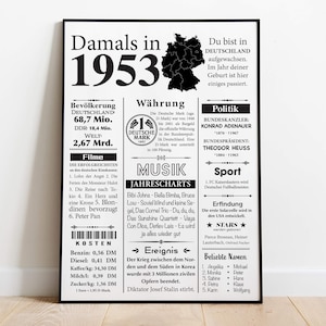 Plakat 1953 Jahreszahl | Retro Zeitungsartikel | Geschenk zum Geburtstag, Jubiläum | Party Dekoration