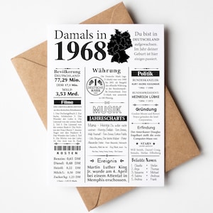 Postkarte 1968 Jahreszahl | 57. Geburtstag | Retro Zeitungsartikel | Geburtstagskarte Einladung, Geschenk, Jubiläum | Party Dekoration