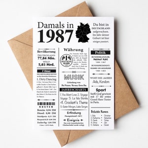 Postal 1987 año | 38 cumpleaños | Artículo de periódico retro | Invitación de tarjeta de cumpleaños, regalo, aniversario | decoración de fiesta
