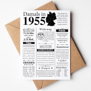 Postal 1955 año | 70 cumpleaños | Artículo de periódico retro | Invitación de tarjeta de cumpleaños, regalo, aniversario | decoración de fiesta