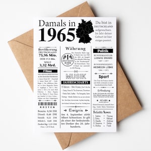 Postkarte 1965 Jahreszahl | 60. Geburtstag | Retro Zeitungsartikel | Geburtstagskarte Einladung, Geschenk, Jubiläum | Party Dekoration