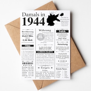 Postkarte 1944 Jahreszahl | 81. Geburtstag | Retro Zeitungsartikel | Geburtstagskarte Einladung, Geschenk, Jubiläum | Party Dekoration