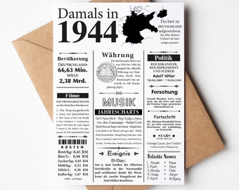 Postkarte 1944 | 80. Geburtstag | Jahreszahl Retro Zeitungsartikel | Geburtstagskarte Einladung, Geschenk, Jubiläum | Party Dekoration