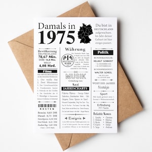 Postkarte 1975 | Jahreszahl | 50. Geburtstag | Retro Zeitungsartikel | Geburtstagskarte Einladung, Geschenk, Jubiläum | Party Dekoration