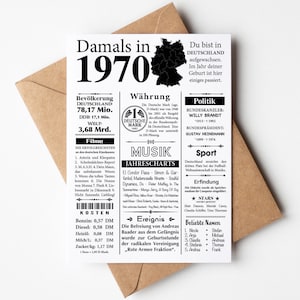Postkarte 1970 | 55. Geburtstag | Jahreszahl Retro Zeitungsartikel | Geburtstagskarte Einladung, Geschenk, Jubiläum | Party Dekoration