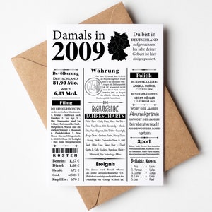Postkarte 2009 | Jahreszahl Retro Zeitungsartikel | Geburtstagskarte Einladung, Geschenk, Jubiläum Hochzeit | Party Dekoration