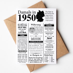 Postkarte 1950 Jahreszahl | 75. Geburtstag | Retro Zeitungsartikel | Geburtstagskarte Einladung, Geschenk, Jubiläum | Party Dekoration